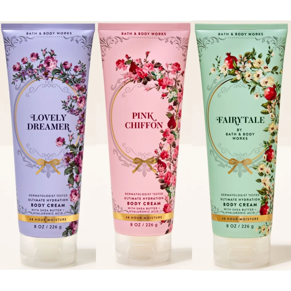 Bath Body Works Body Cream Set of 3 NEW: Lovely Dreamer, Pink Chiffon, Fairytale
